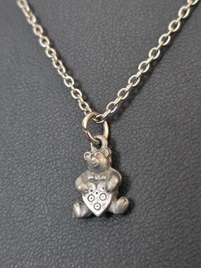 Pewter Teddy Bear Charm Necklace and Earring Set